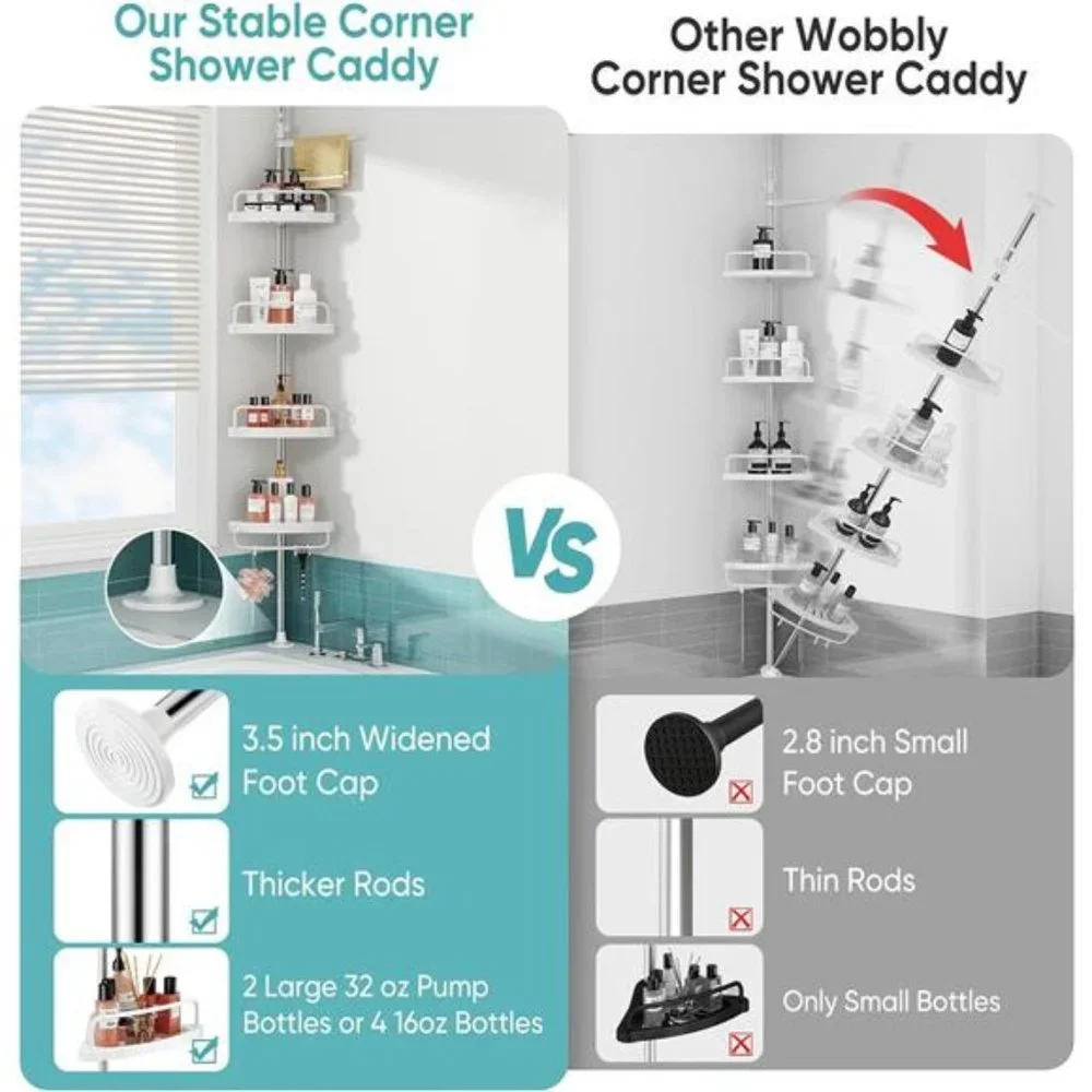 Corner Shower Caddy Tension Pole: Rustproof Shower Organizer